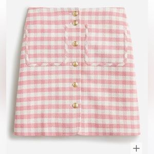 J. Crew Button-front mini skirt in gingham terry tweed, size 6